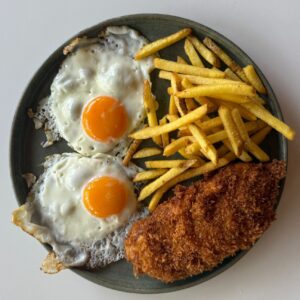 huevos, escalope de pollo